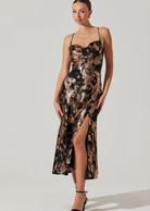 Metallic rose gold midi dress black