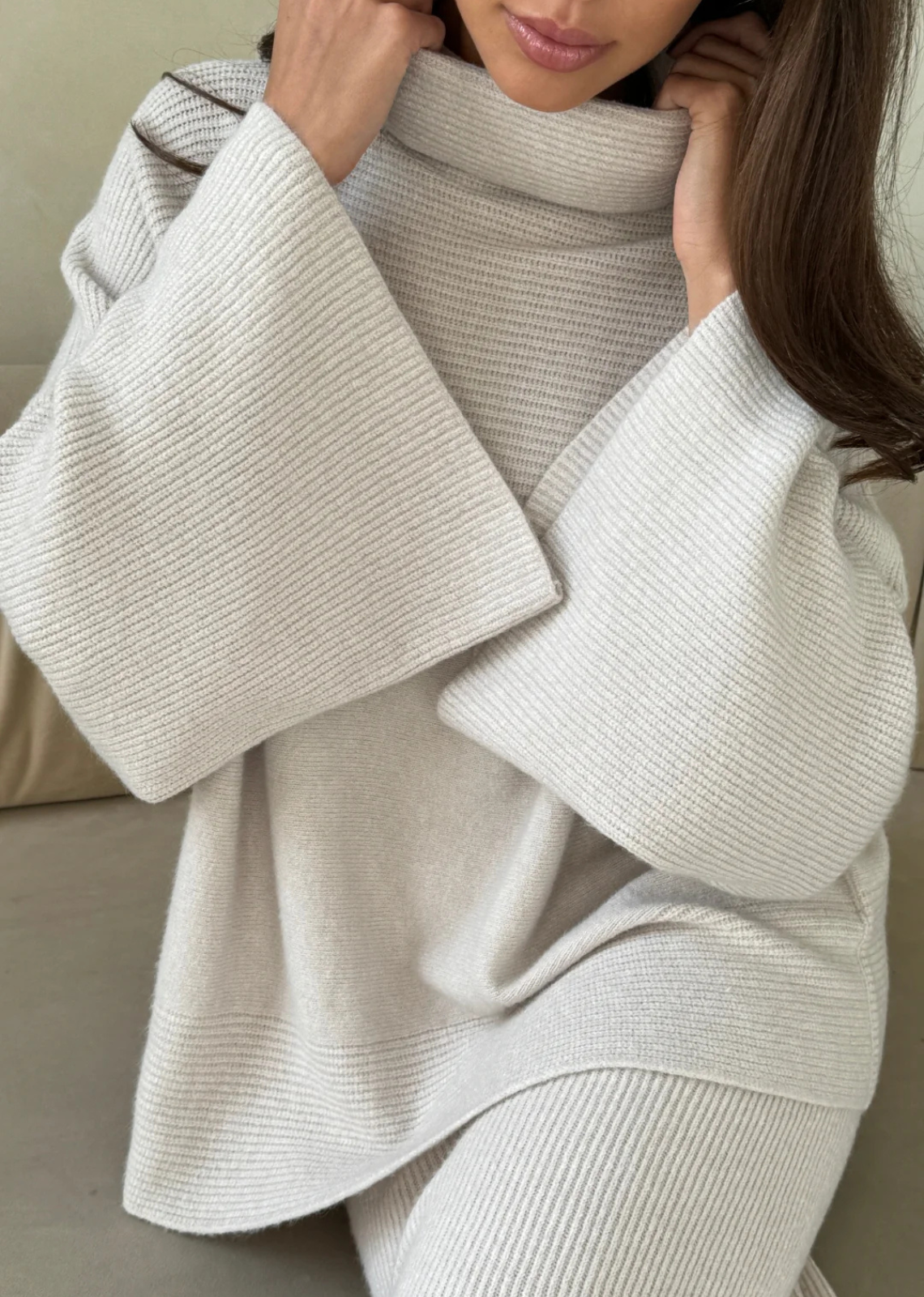 Ribbed mock neck sweater wide sleeve fall outfit inspiration 2024