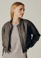 Grey Leather Bomber Jacket Fall/ winter Fashion 2024