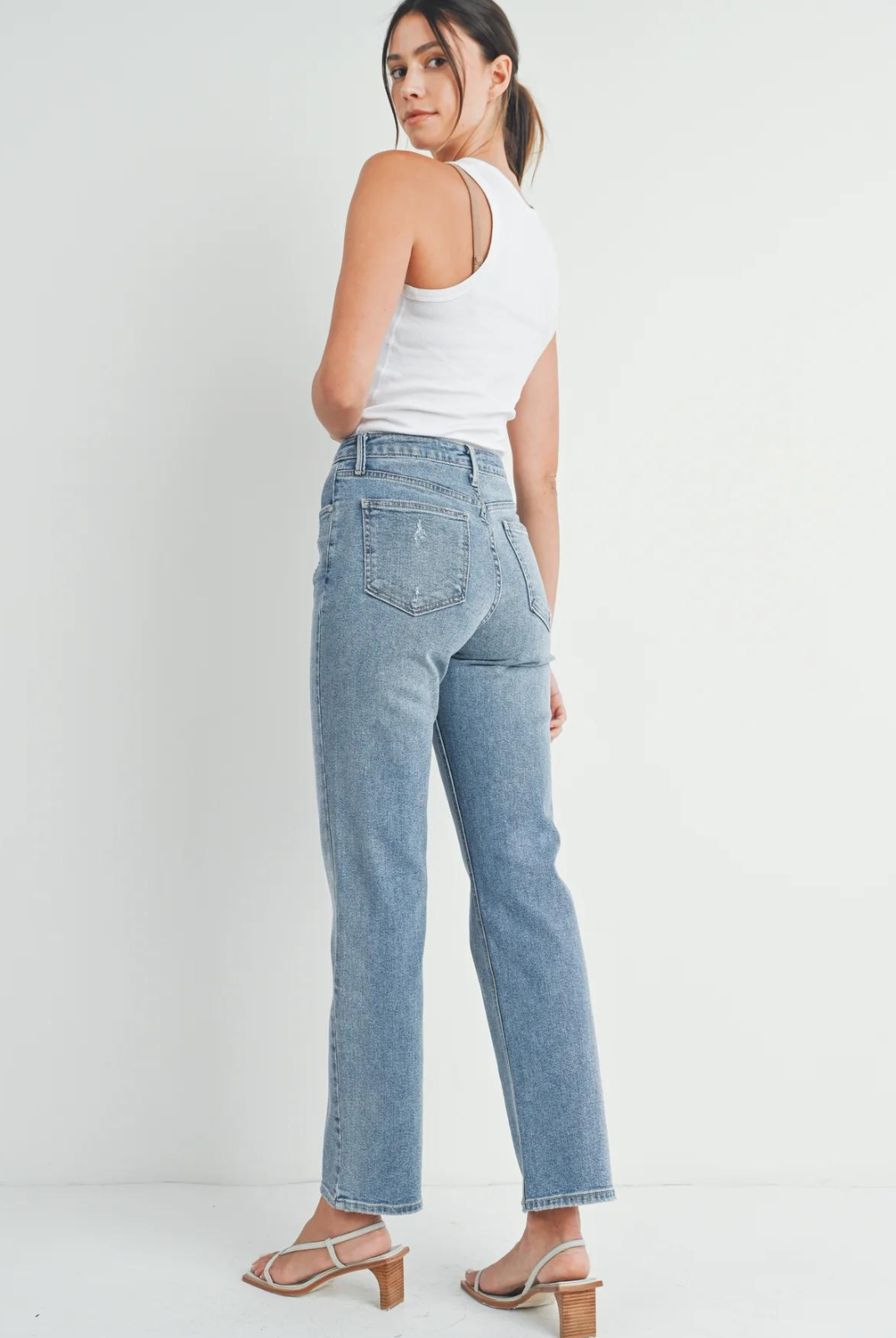 Just Black Denim The Everything Straight Jean.A high-waisted, medium rinse straight jean that’s everything you need for fall. Keep it casual with sneakers or dress it up with heels for an on-trend outfit every time.