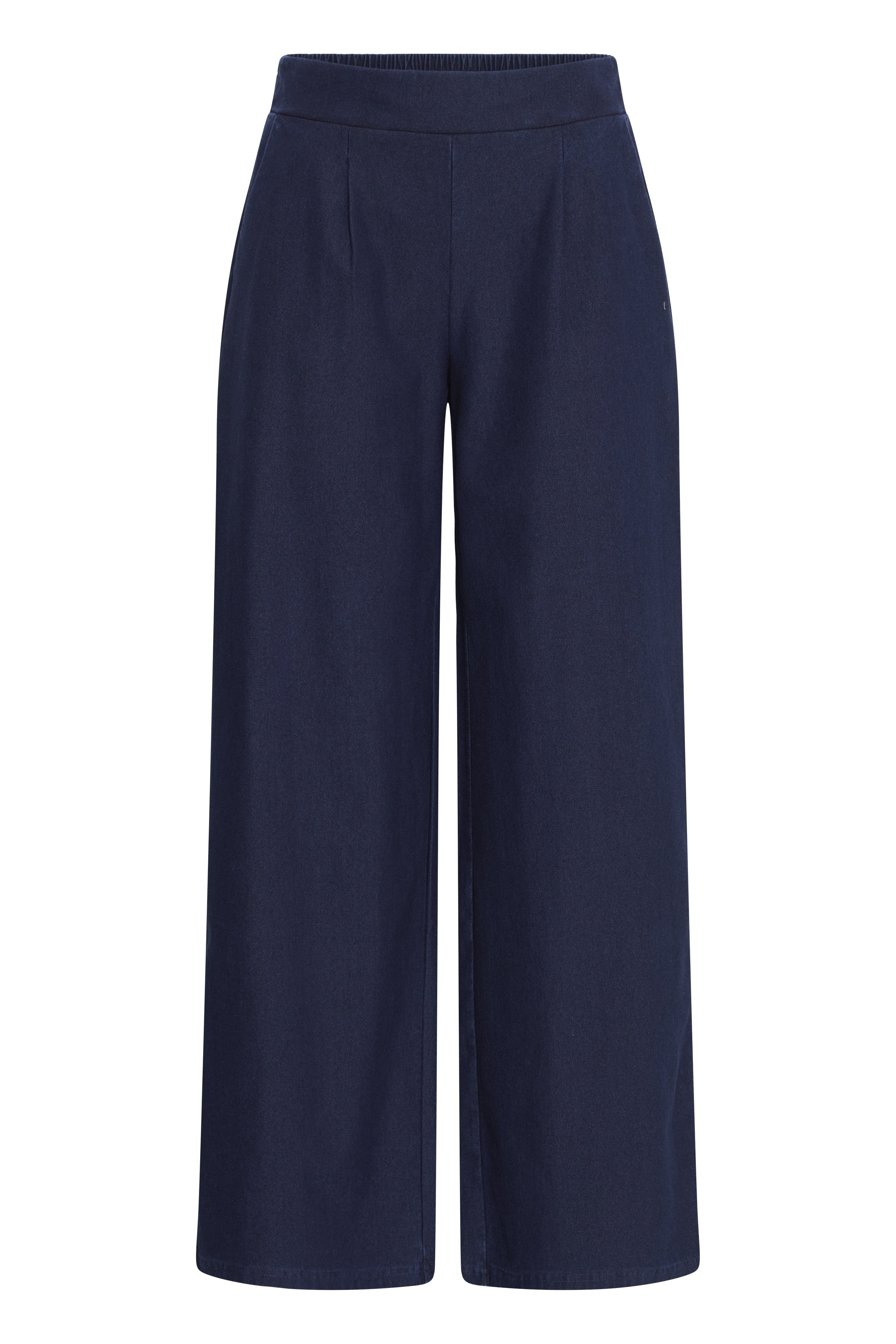 Navy blue wide-leg pants on a white background