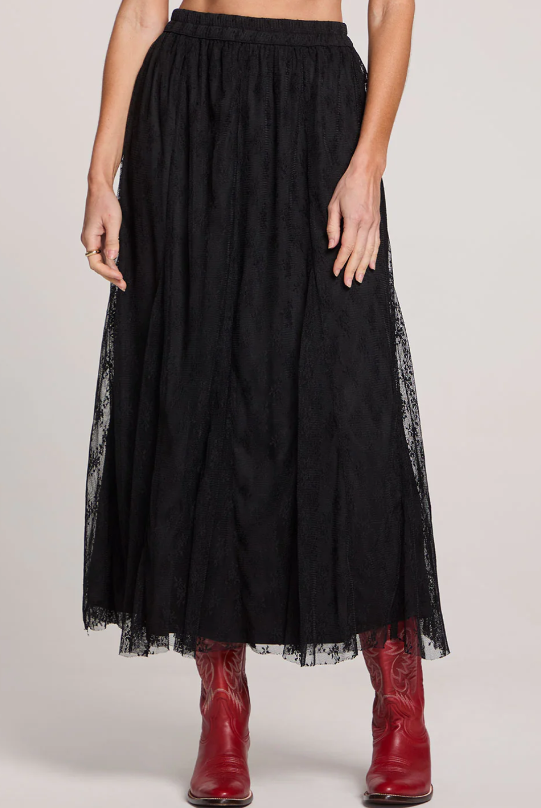 Black Lace Midi Skirt Fall winter fashion inspo shop small Lee Me Boutique