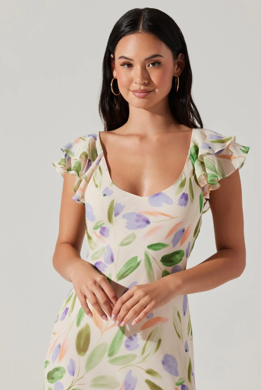 ASTR The Label Wisteria Flutter Sleeve Maxi Dress.Flutter sleeve maxi dress Scoop neck Fully lined Self: 100% Polyester / Lining: 100% Polyester Dry clean only Style #ACDR102265