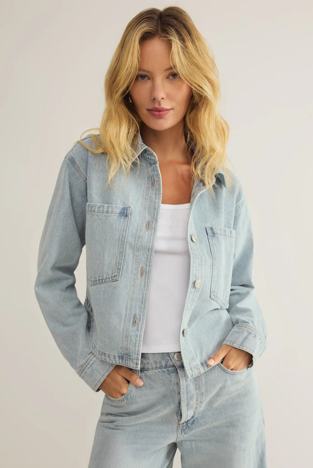 100% cotton denim jacket light blue spring 2025 fashion