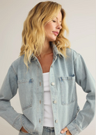 Light Denim Cropped coat curved trim spring outfit ideas