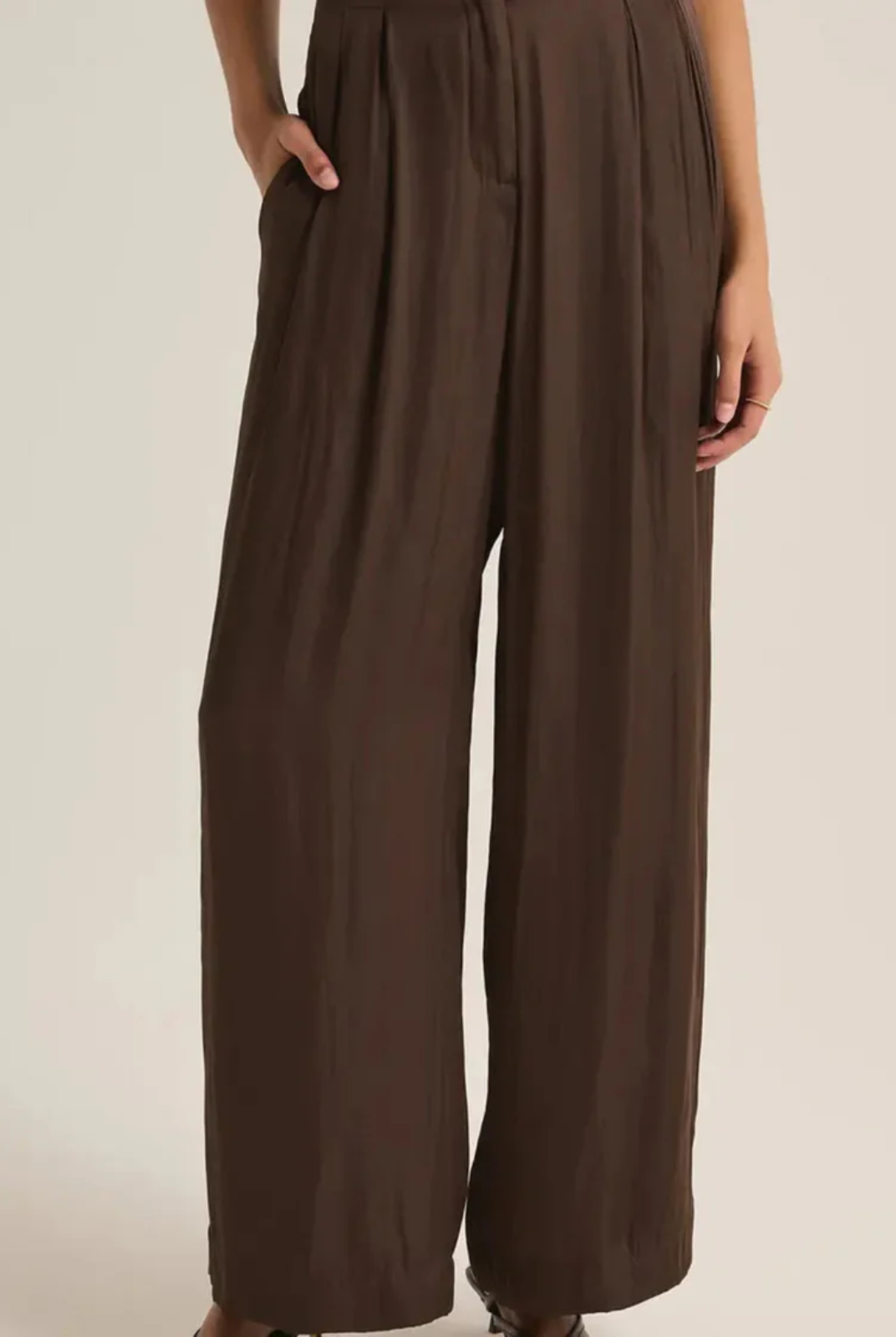 Brown Silk pants with elastic back and pleated front trouser fall fashion