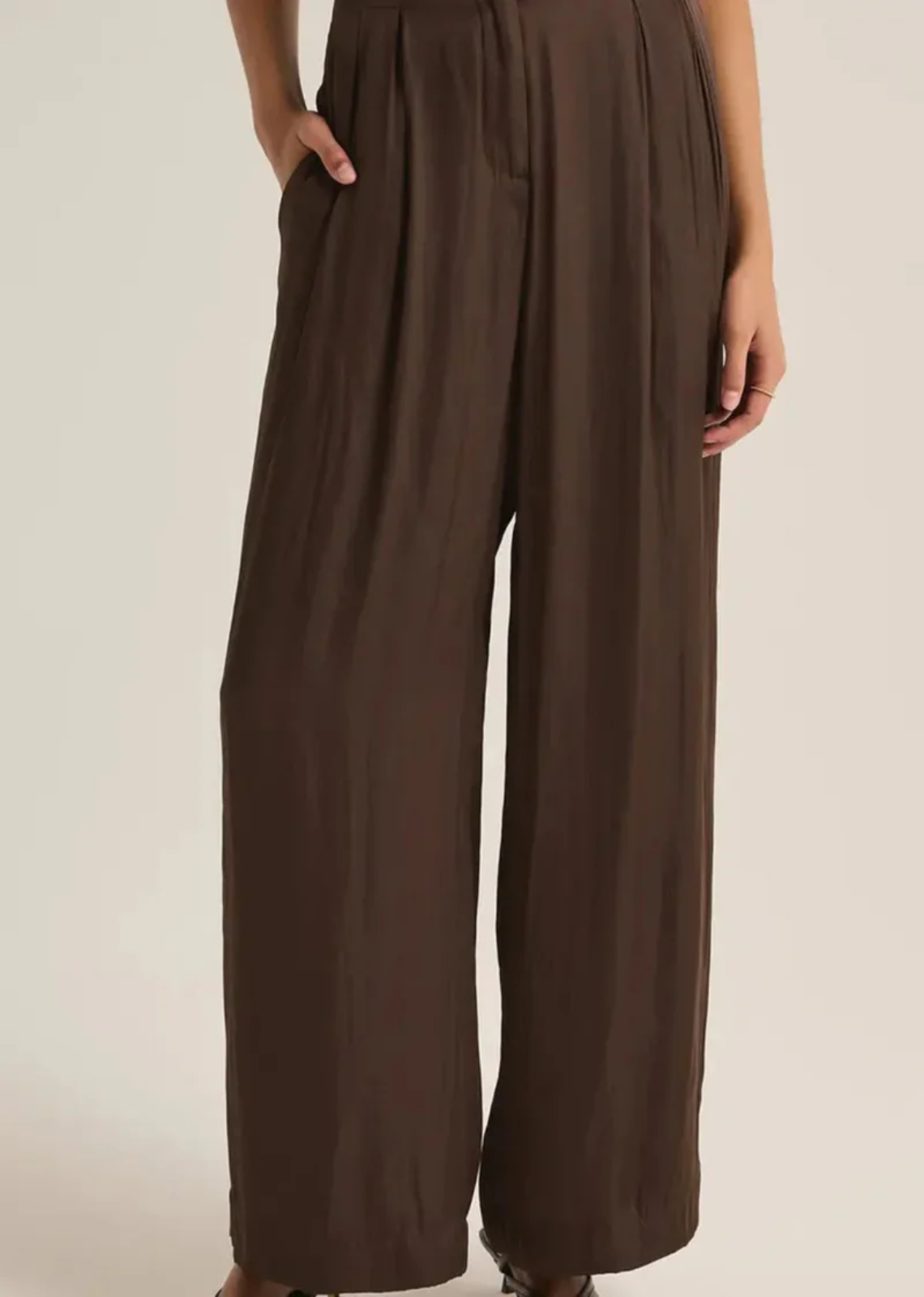 Brown Silk pants with elastic back and pleated front trouser fall fashion