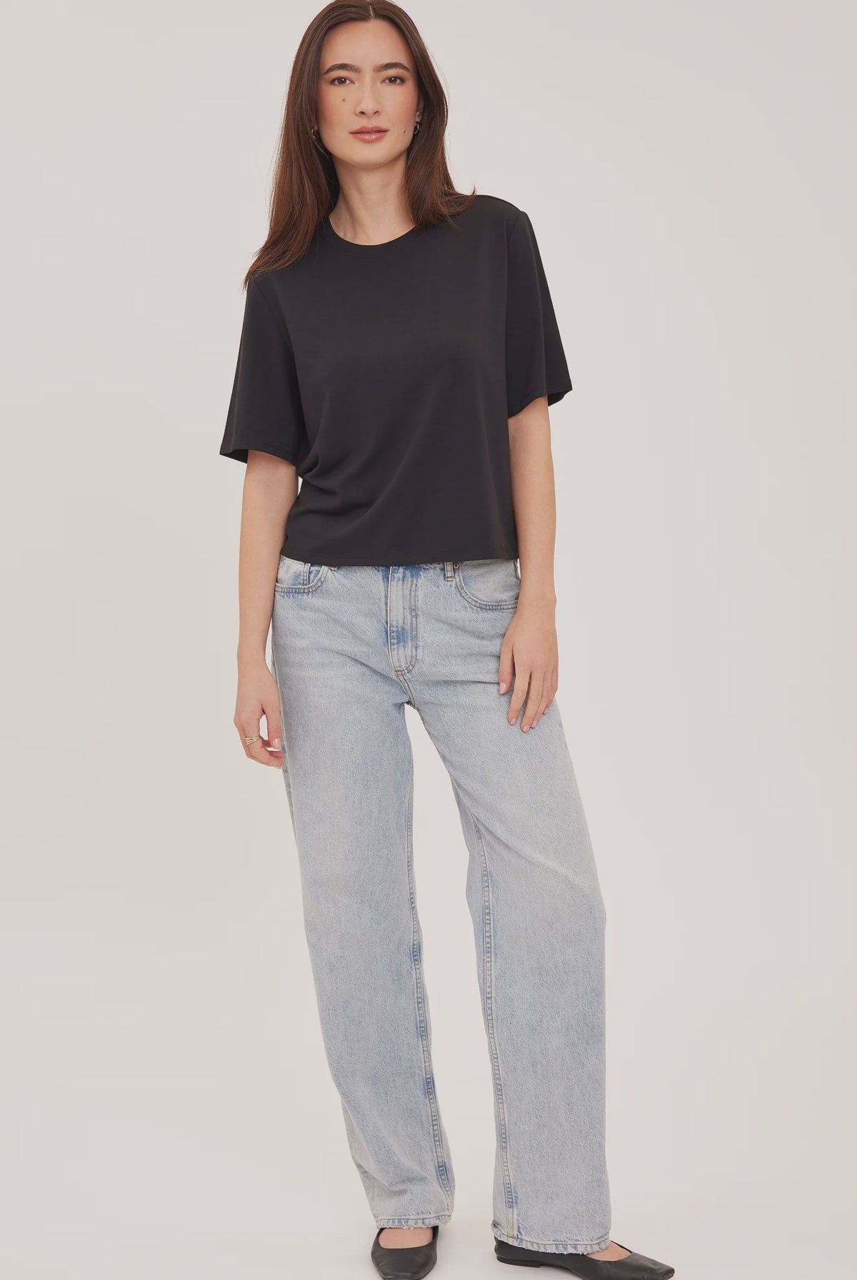 Codie t-shirt in a soft cotton-modal blend with a classic crew neckline, short sleeves, and a relaxed everyday fit. Available in Black and Cream.