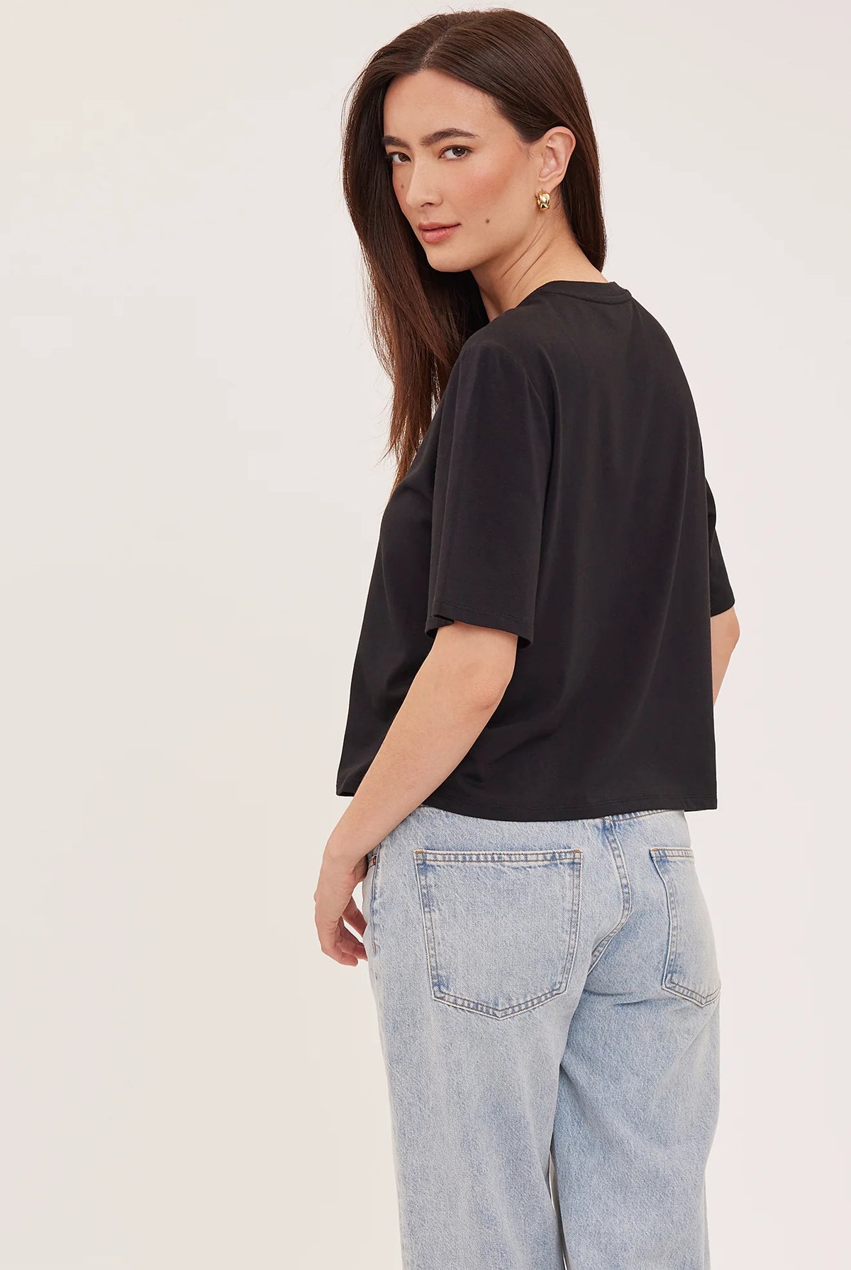 Codie t-shirt in a soft cotton-modal blend with a classic crew neckline, short sleeves, and a relaxed everyday fit. Available in Black and Cream.