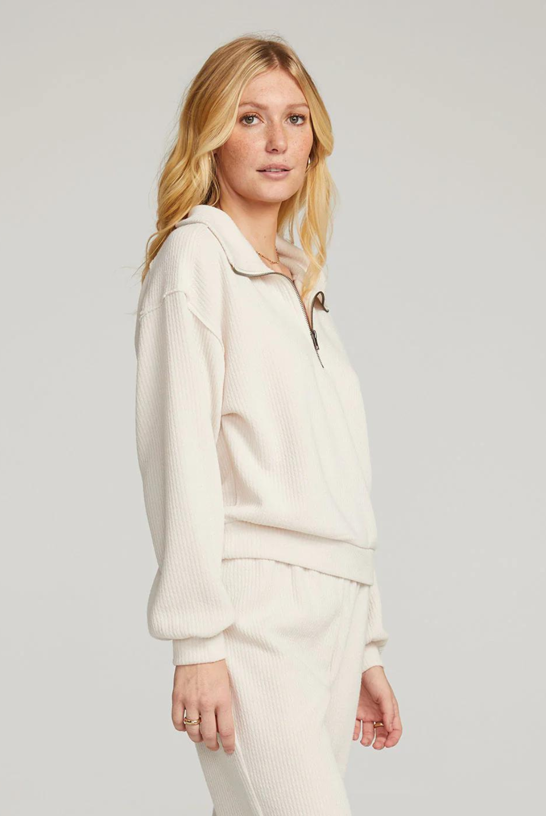 Saltwater Luxe Half Zip Pullover - Salt. Layer up and stay cozy in our salt-colored Half Zip Pullover. Designed for comfort and style, this versatile piece can be worn with anything.