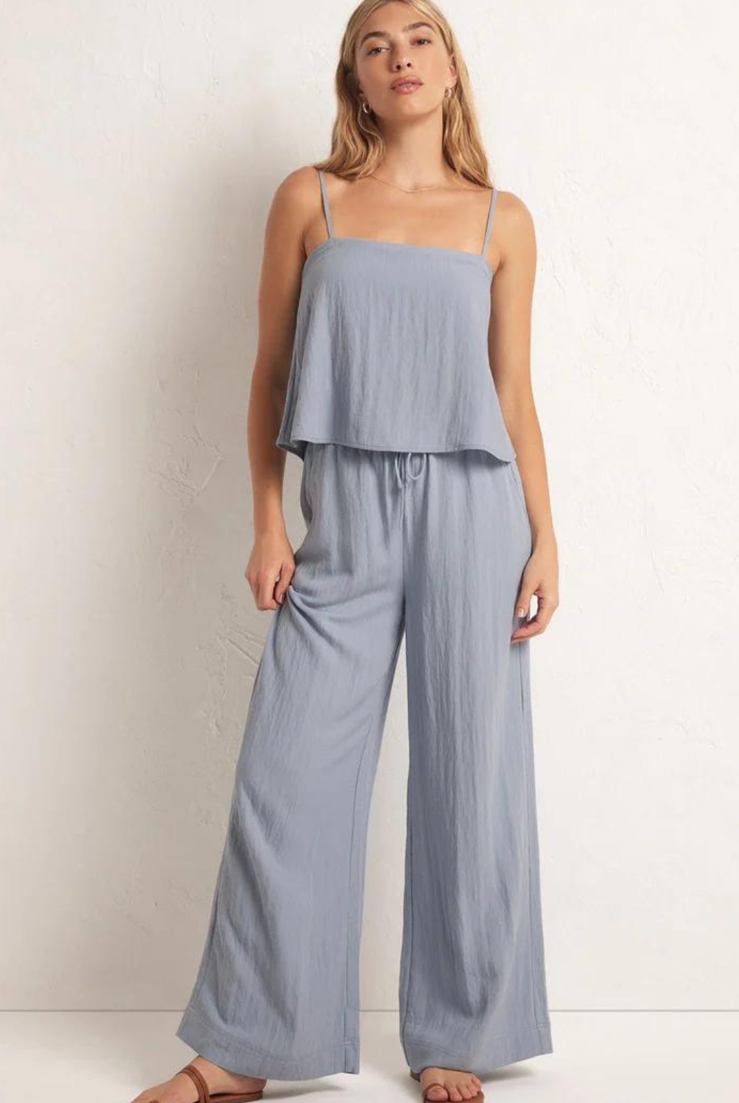 Z Supply Soleil Pant When you want lounge level comfort without sacrificing style, you'll want the Soleil Pant. Featuring an easy, pull-on design, this breezy wide leg pant can be styled up or down effortlessly.