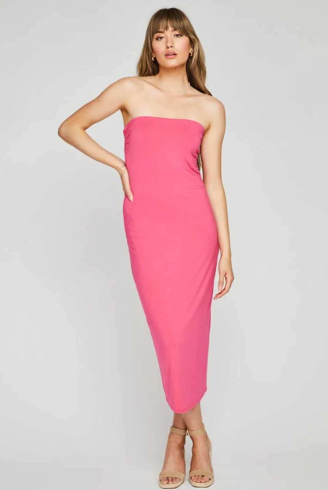 Gentle Fawn Amina Dress-Fuchsia. The Amina dress is made of super soft EcoVero rayon jersey and is fully lined for ease of wear. This flattering bodycon cut can be easily dressed up or down, and comes with removeable spaghetti straps for another option!