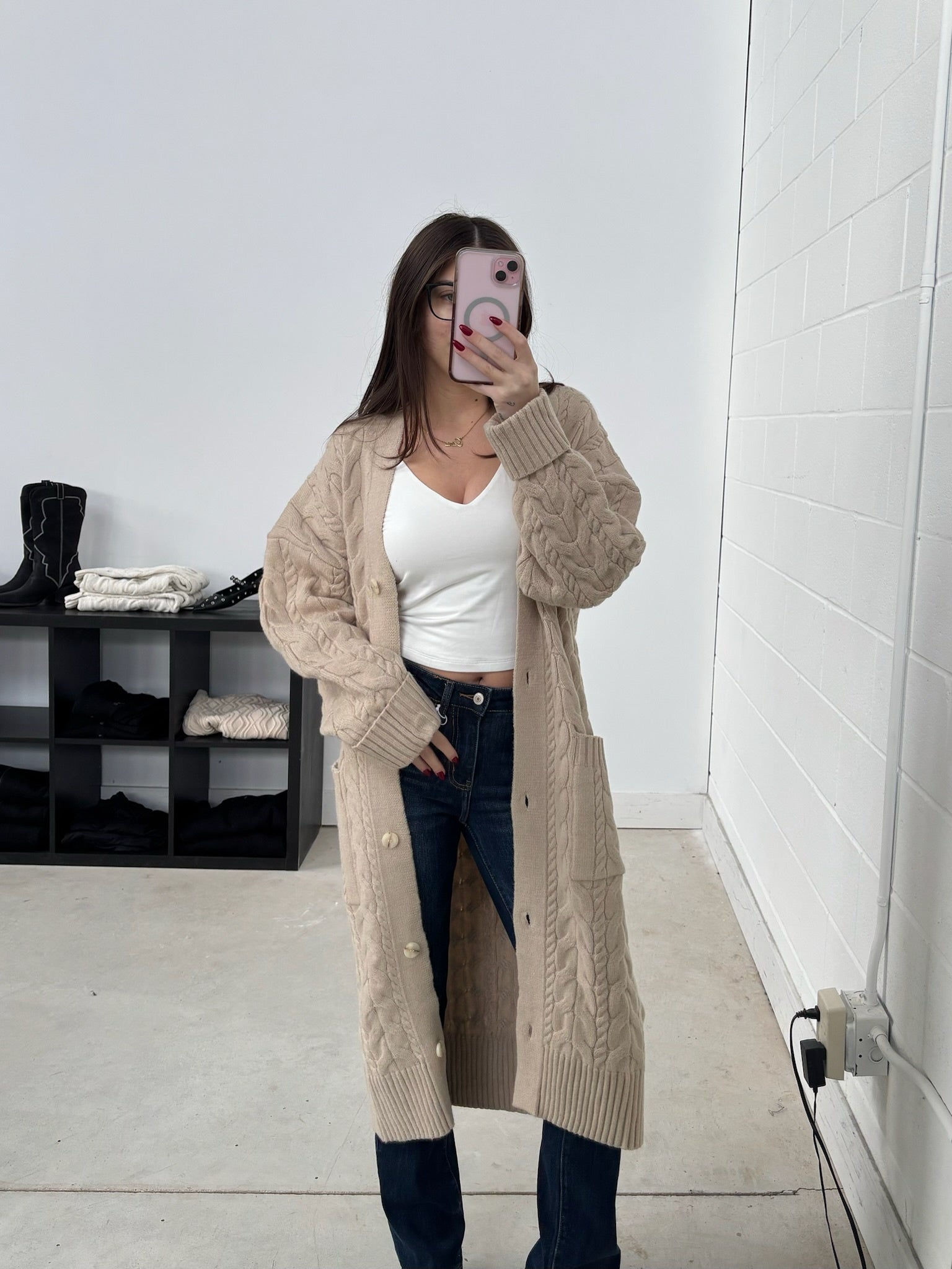 Cozy long sweater beige Women's Fashion Winter Spring outfit