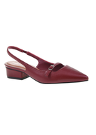 Chinese Laundry Maude Pointed Toe Slingback Low Heel- Wine. Meet Maude, the slingback heel with attitude. It's got the sleek sophistication of a pointy-toe flat, with an elasticized slingback strap that whispers, "I'm here for a good time, not a long time." Its as versatile as your Friday night plans, this shoe doesn't just walk into the room—it makes an entrance.&nbsp;