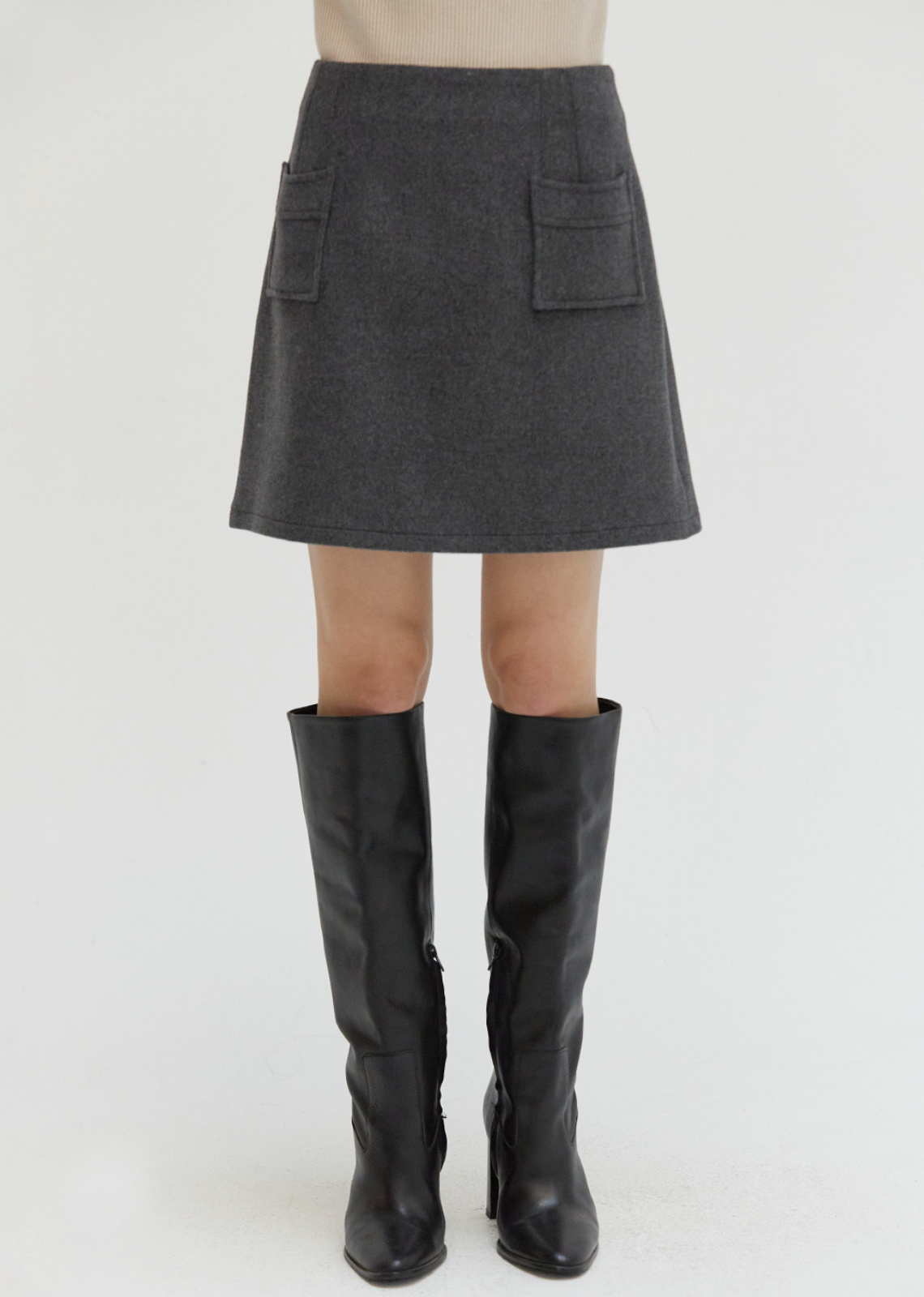 Crescent Mini Skirt-Charcoal