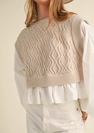 two in 1 layered top white blouse with taupe sweater vest