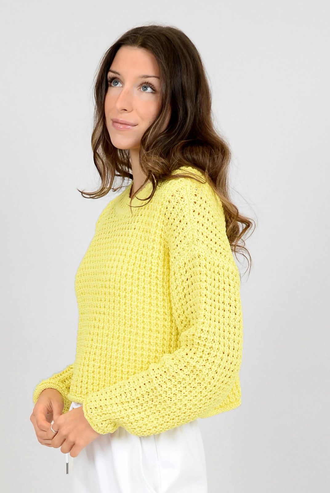 Darla Long Sleeve Crew Neck- Lemon. The the perfect lightweight sweater, in a gorgeous lemon to transition through the seasons! The cuteness of this sweater will be hard to top. Wear with a tank top or over a blouse for a different look.