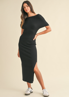 black ribbed knit midi dress womens fall fashion 2024 