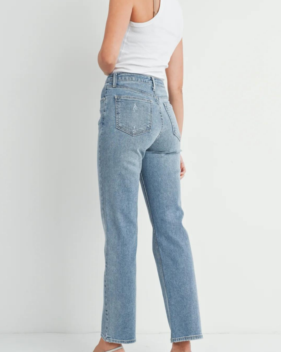 Just Black Denim The Everything Straight Jean.A high-waisted, medium rinse straight jean that’s everything you need for fall. Keep it casual with sneakers or dress it up with heels for an on-trend outfit every time.