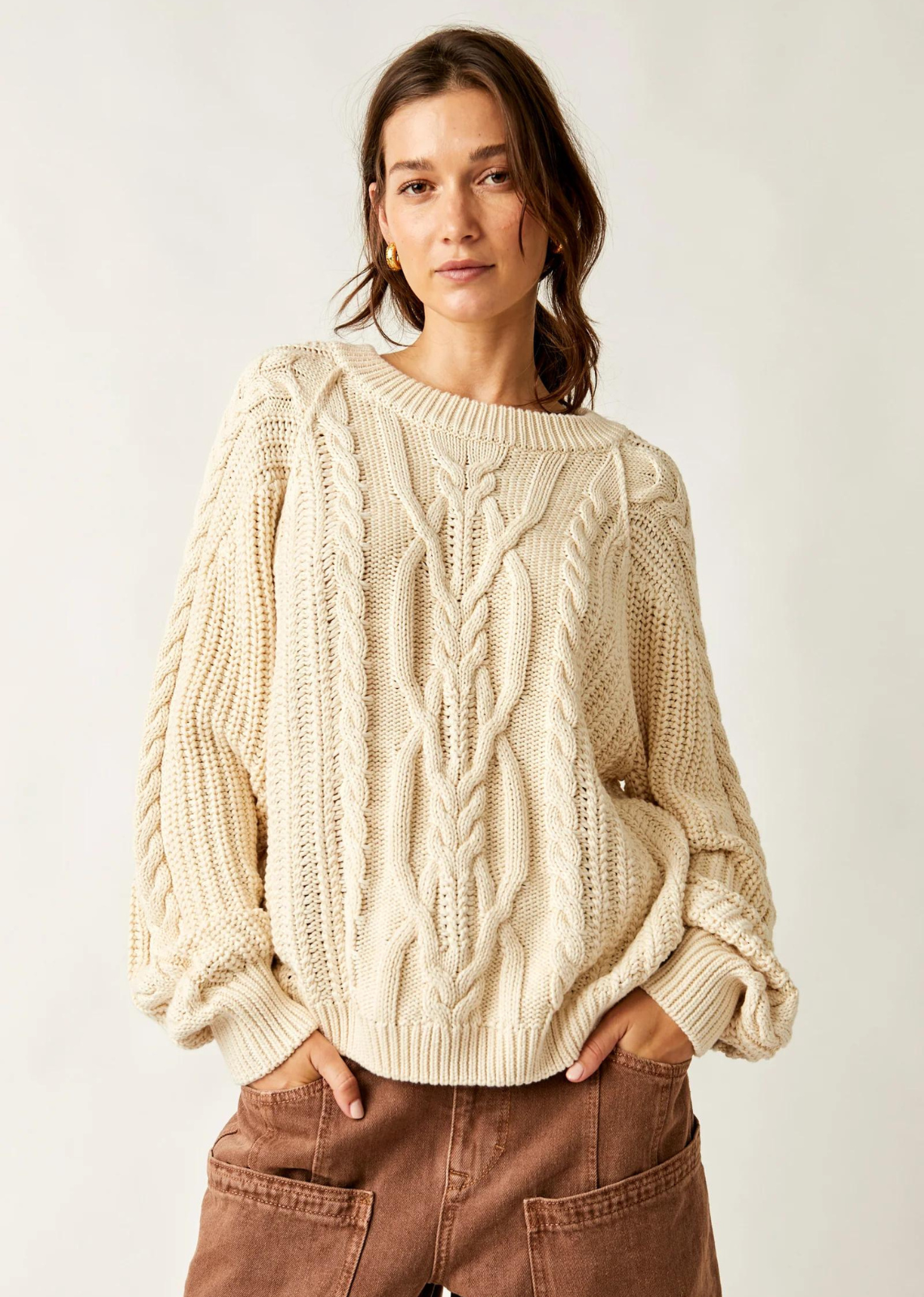 Free People Frankie Cable Sweater- Ivory