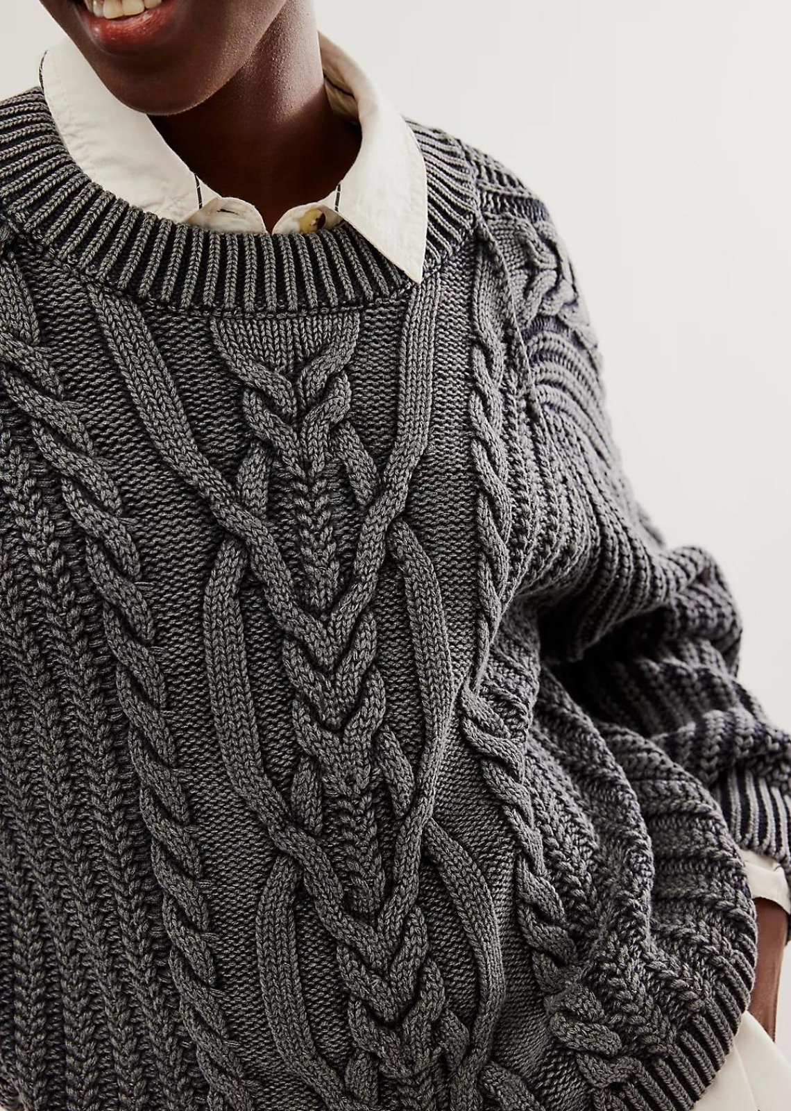 Free People Frankie Cable Sweater- Black A new take on a forever classic, this staple sweater is featured in a chunky knit fabrication with timeless cable detailing throughout for an added special touch.