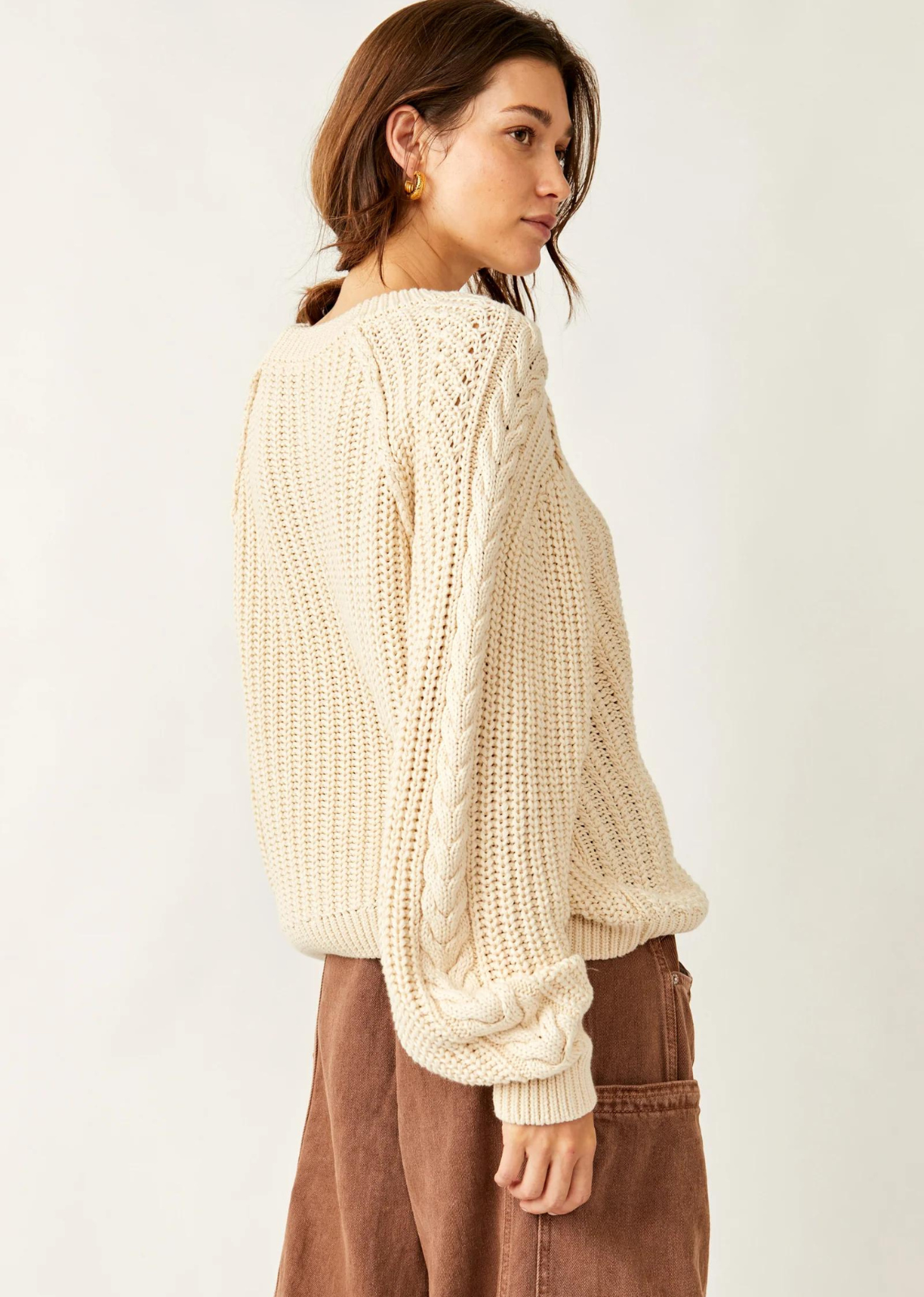 Free People Frankie Cable Sweater- Ivory