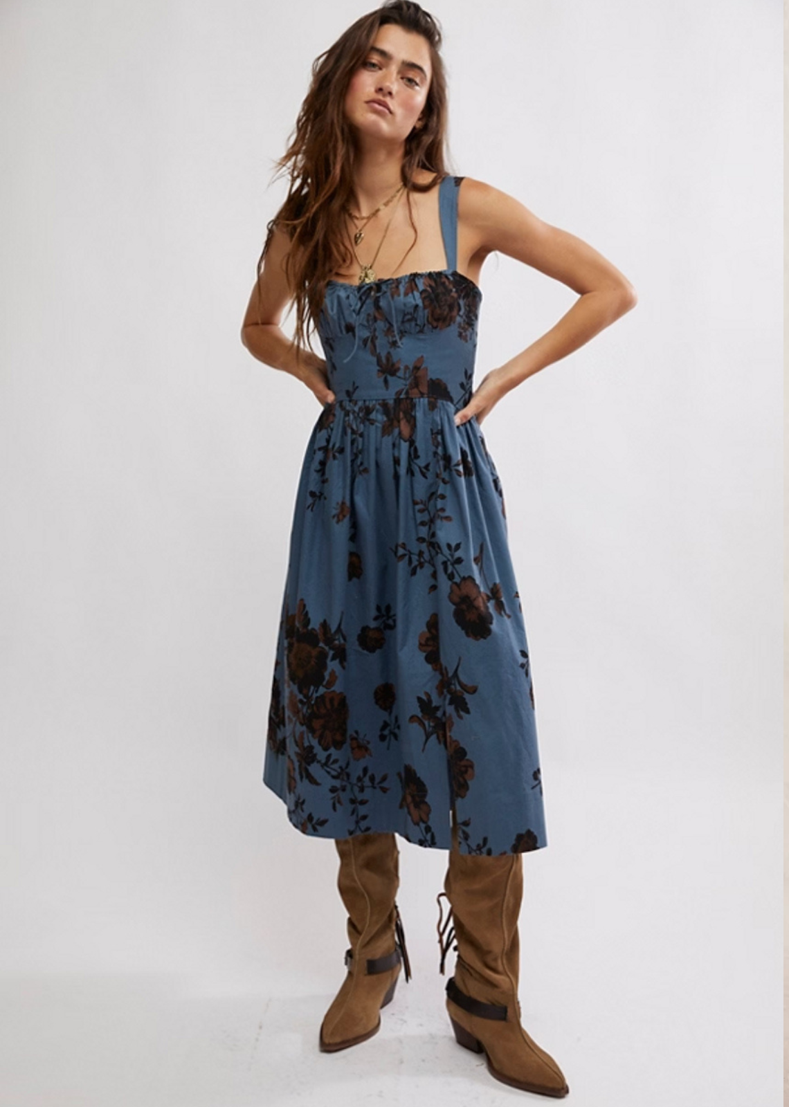 Fall Floral Dresses Brown Blue Midi Dress Free People Canada Ontario Hamilton Burlington