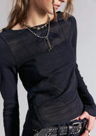 Deliah Long Sleeve top featuring a softly draped off-the-shoulder neckline, long fitted sleeves, and a flattering body-skimming silhouette with an elegant, feminine finish.