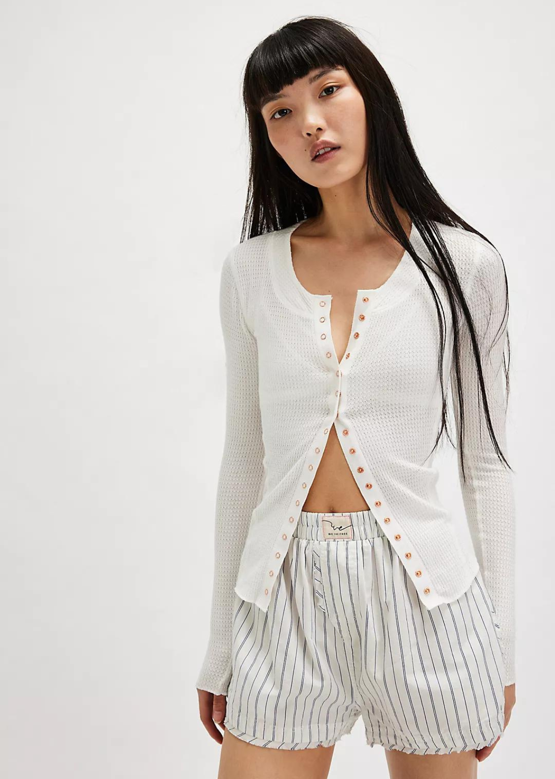 Thin White Snap-up Cardigan FreePeople Hamilton Burlington Ontario 