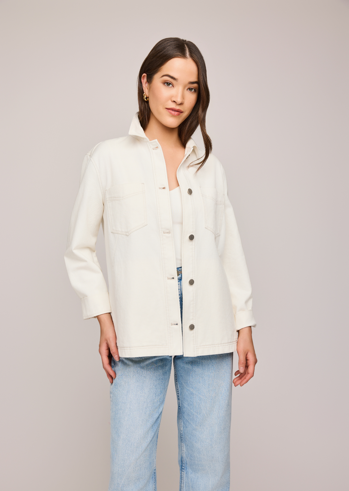 White contrast stitching chore jacket