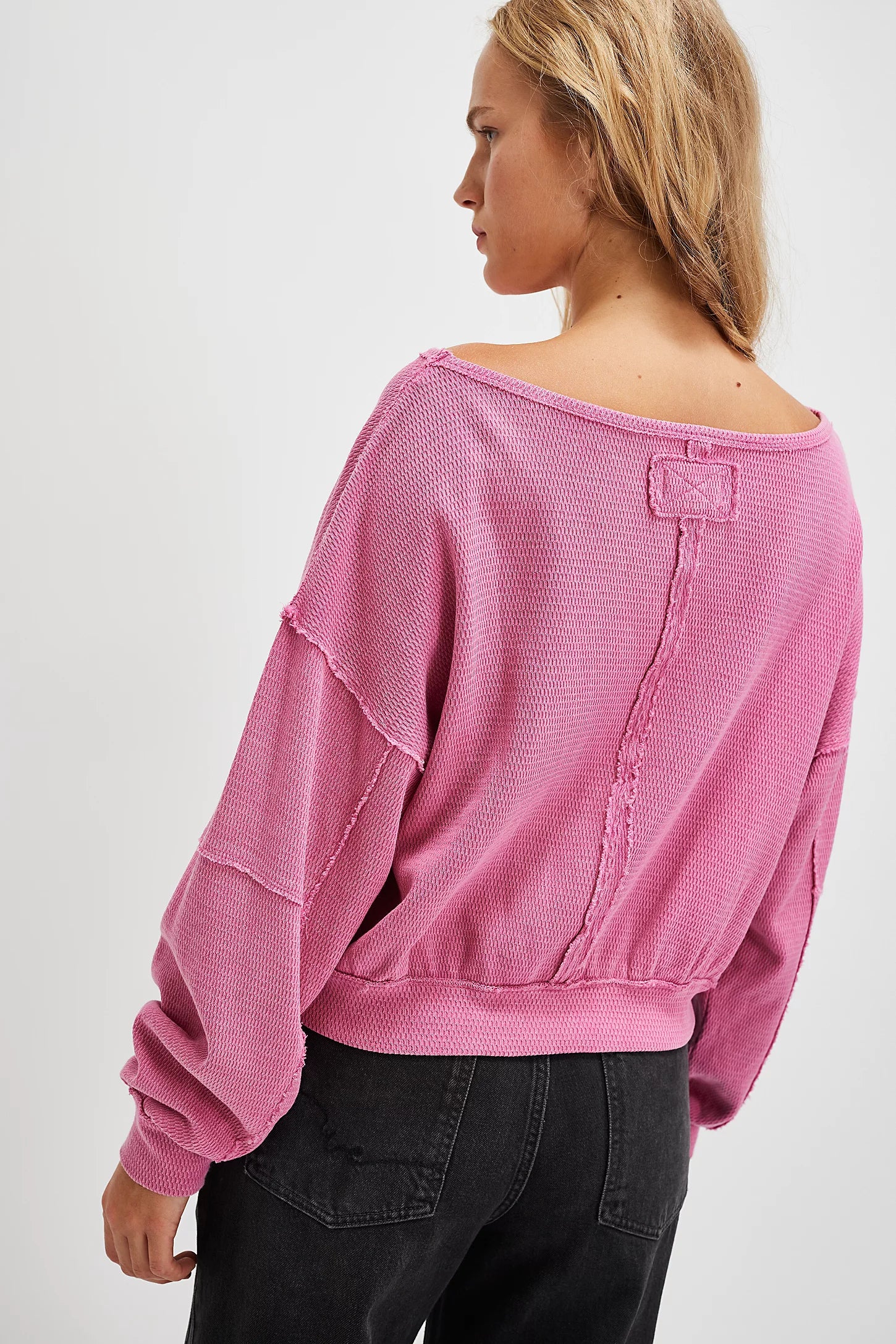 pink long sleeve off the shoulder top casual 