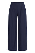 Navy blue wide-leg pants on a white background