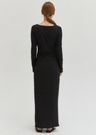 Irene Square Neck Textured Maxi Dress. A square neck maxi dress with an open side slit.