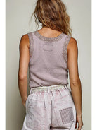 Lila Lace Thermal Cami in cocoa mauve featuring a slim-fit silhouette, sleeveless design, V-neckline with delicate lace trim, and vintage-washed thermal fabric.