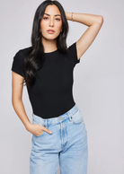 Gentle Fawn Madison T-Shirt-Black. The Madison is a fitted crewneck tee made of a stretchy ribbed fabric that hugs the body. It’s an essential layering piece that can be easily dressed up or down.