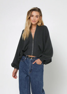 Batwing Sleeve Charcoal grey cardigan with zipper