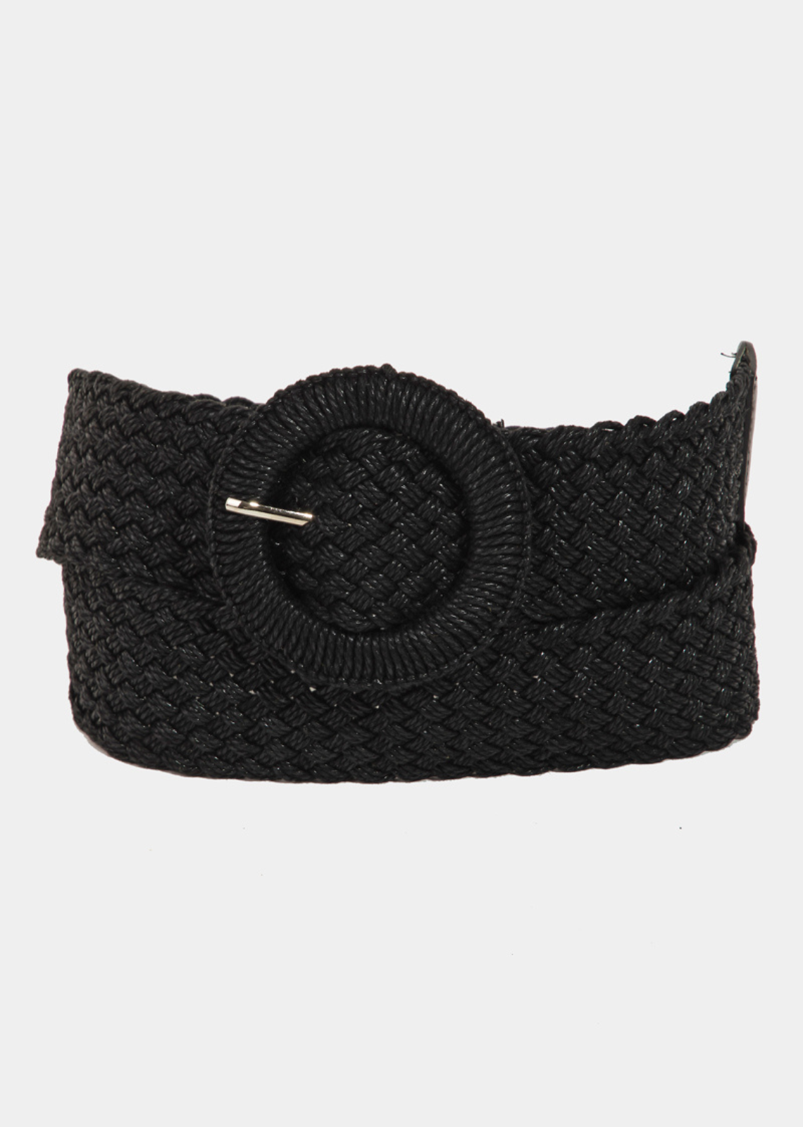 This braided belt brings a unique monotone hoop buckle style. Savor the craftsmanship that goes beyond the ordinary, as this accessory effortlessly captivates attention.