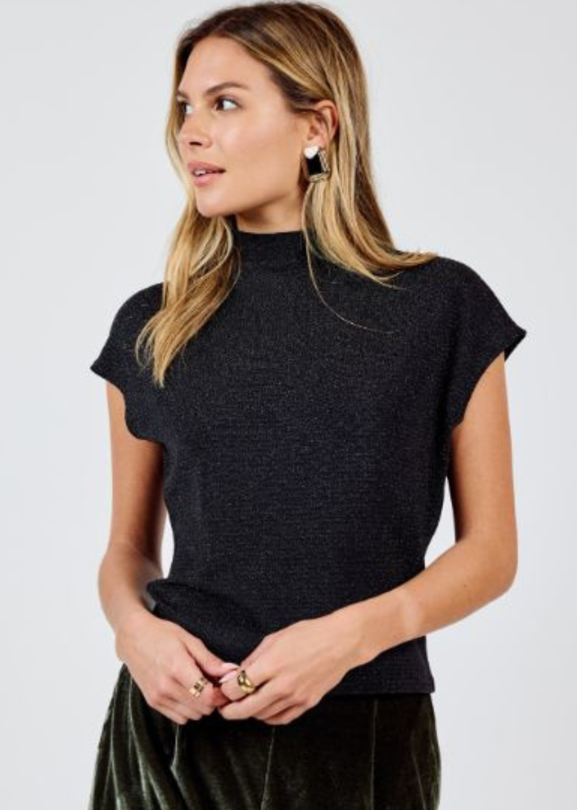Holiday outfit inspiration Black Sparkle shirt
