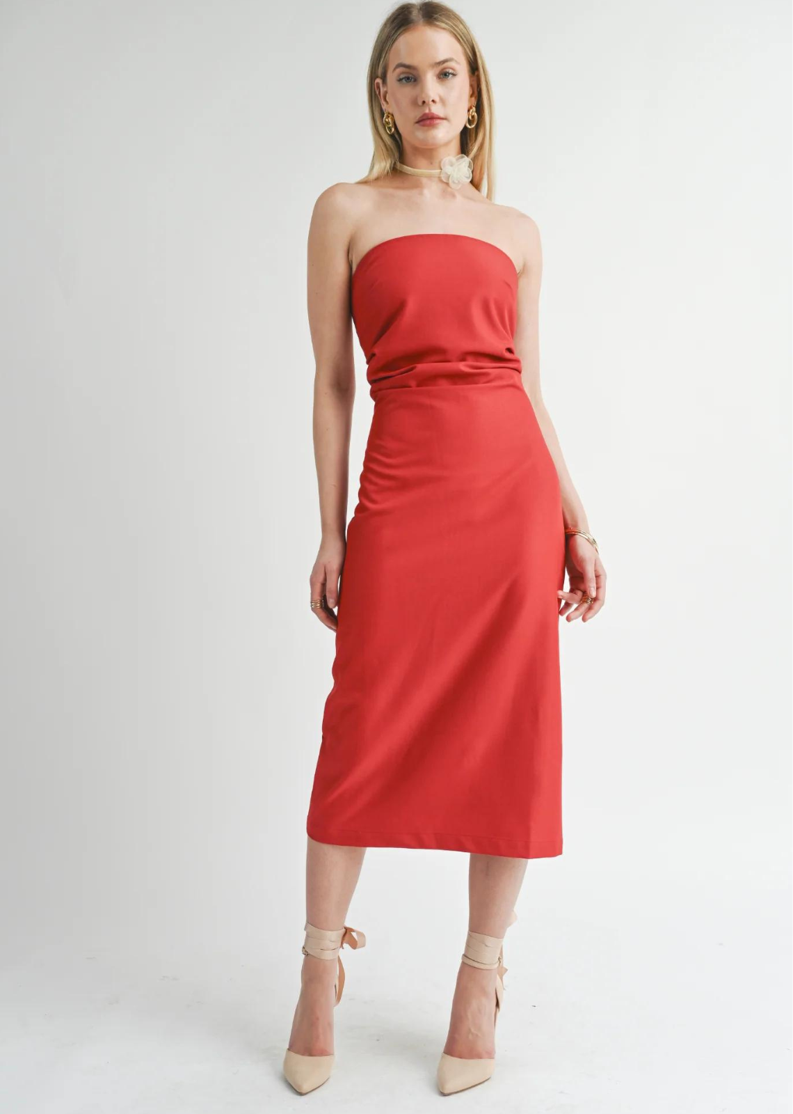 Red midi dress for event