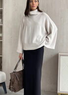 Cream Ribbed sweater wide sleeve