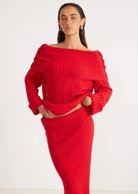 Sundays The Label Brooks Off Shoulder Jumper- Scarlet