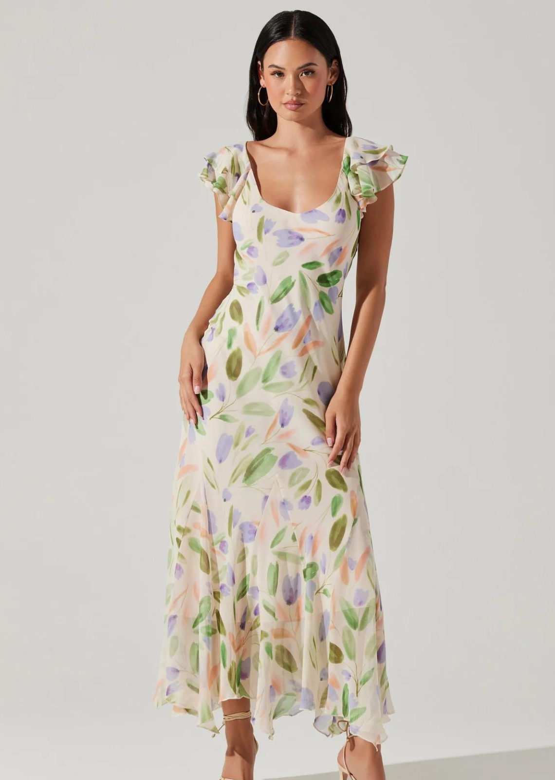 ASTR The Label Wisteria Flutter Sleeve Maxi Dress.Flutter sleeve maxi dress Scoop neck Fully lined Self: 100% Polyester / Lining: 100% Polyester Dry clean only Style #ACDR102265