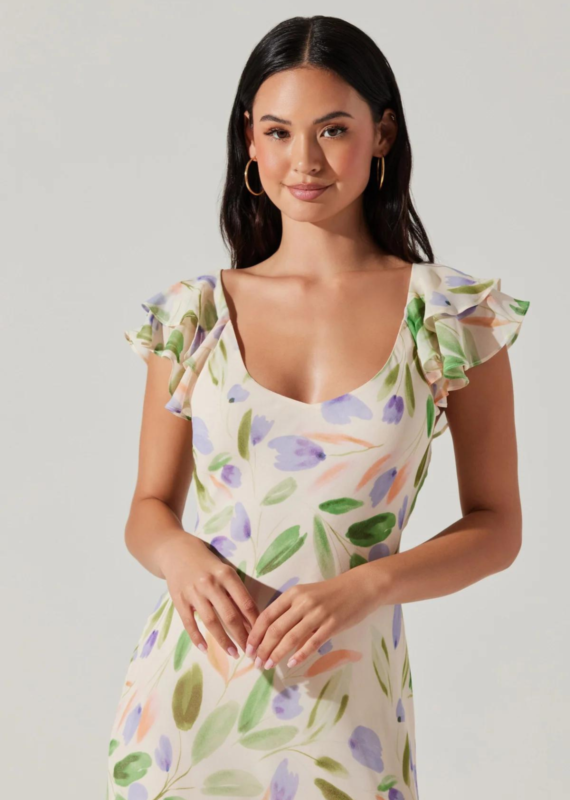 ASTR The Label Wisteria Flutter Sleeve Maxi Dress.Flutter sleeve maxi dress Scoop neck Fully lined Self: 100% Polyester / Lining: 100% Polyester Dry clean only Style #ACDR102265