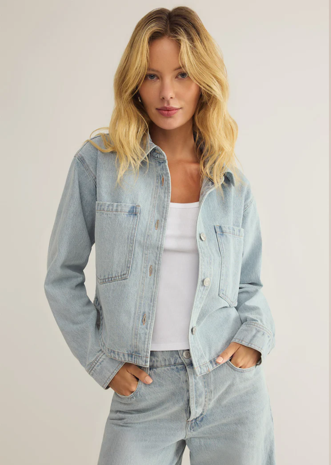 100% cotton denim jacket light blue spring 2025 fashion