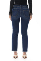 Hong Kong jeans featuring a comfortable mid-to-high-rise fit and stretchy denim, designed for versatile everyday wear that can be dressed up or down.