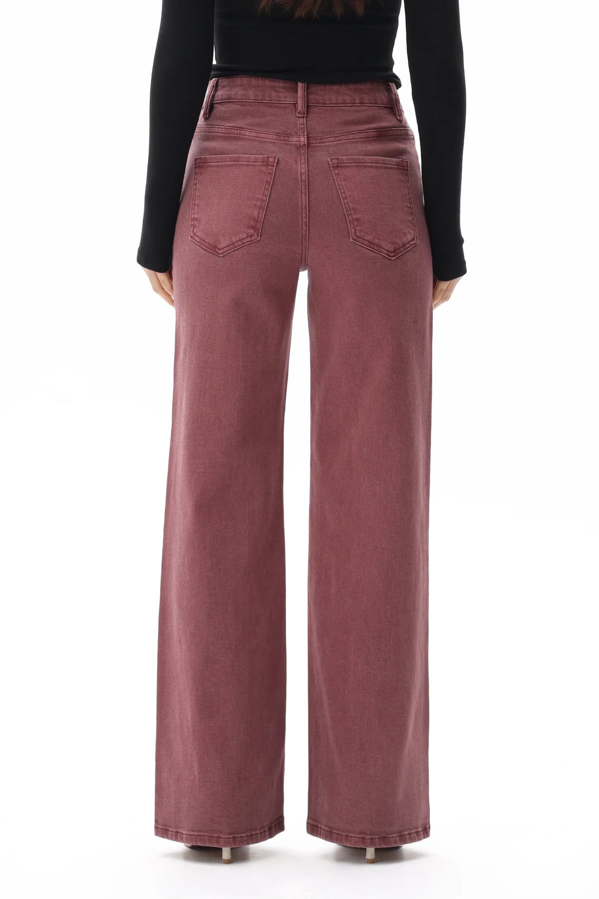 Burgundy New York jeans featuring a flattering mid-to-high-rise fit, streamlined silhouette, and comfortable stretch denim. The versatile style offers an effortless look for everyday wear or elevated outfits.