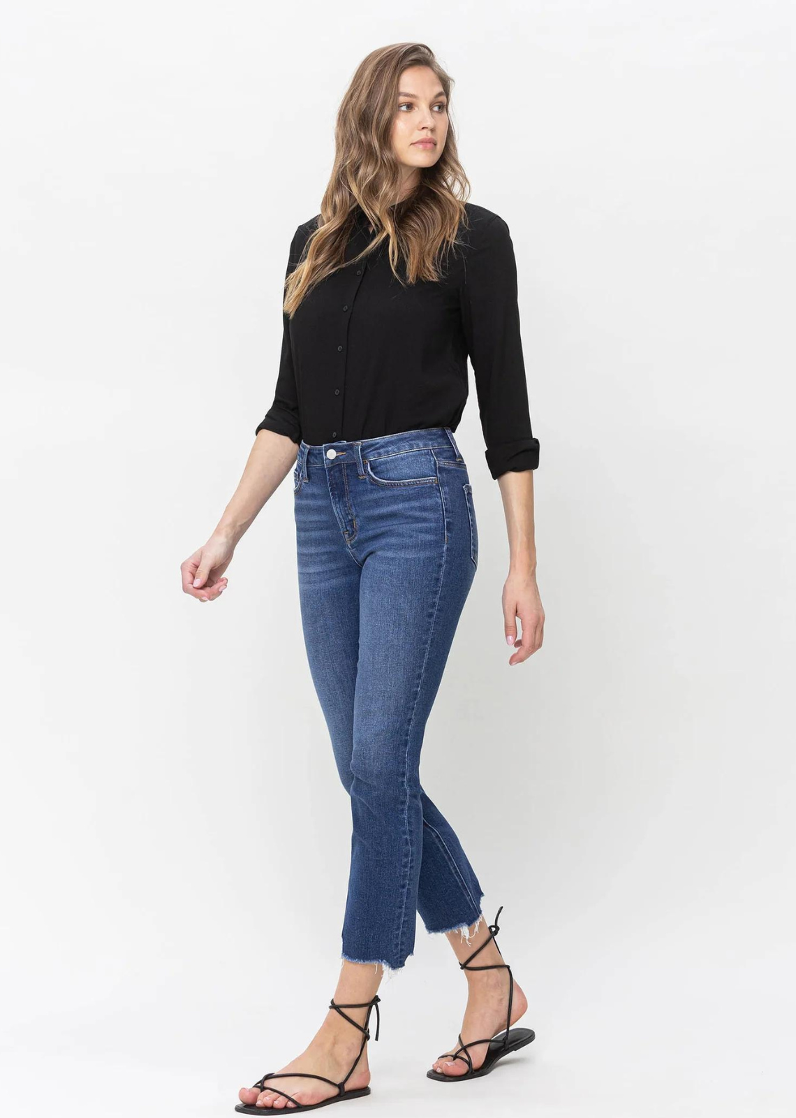 Flying Monkey Cropped Slim Straight - Effusive. Effusive jeans exude effortless style with their comfortable stretch denim, high rise waist, and chic frayed step hem. The cropped length and slim straight cut elevate any look to a level of fashionable refinement.