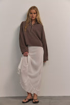 mocha coloured quarter zip sweater. mid length / oversized