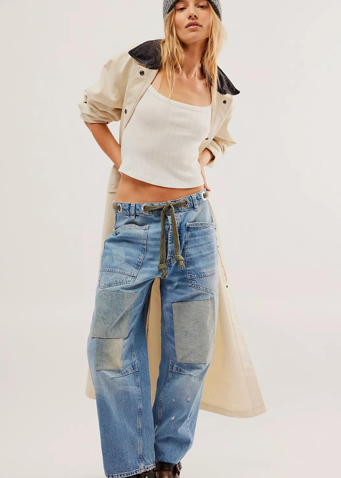 Free People Moxie Pull-On Barrel Jeans-Truest Blue