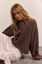 mocha coloured quarter zip sweater. mid length / oversized